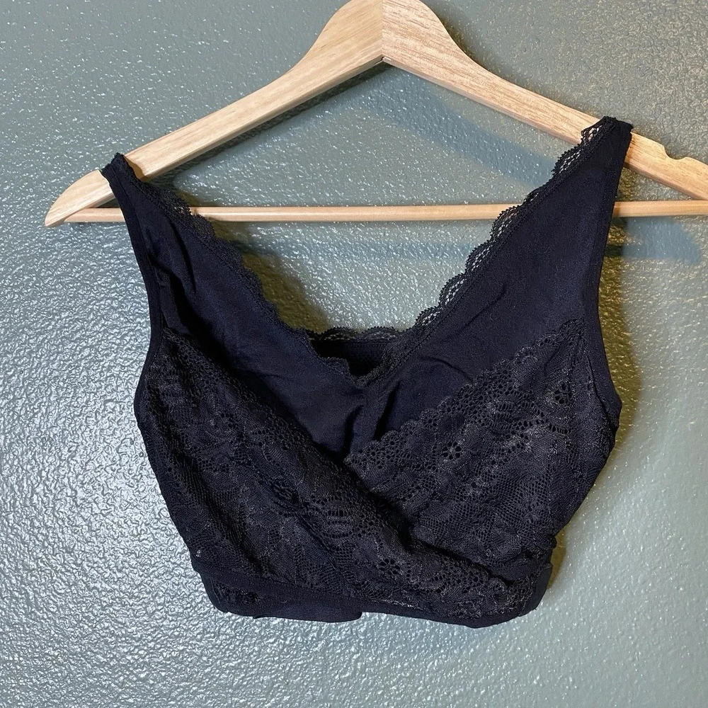 CARA MIA Black Comfortable Nylon Spandex Stretch Fabric Bra Size Large